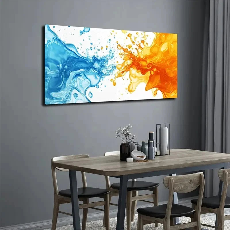 Blue & Orange Water Wave Wall Art canvas office home room framed 120x60cm - Bella Home Decor