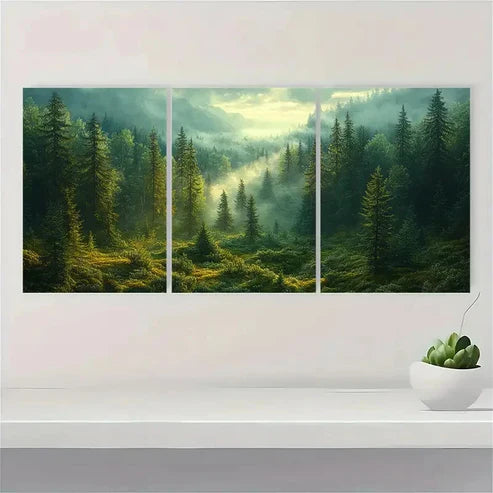 3pcs Moody Black Forest SG  Wall Art Set Canvas Unframed - High Quality Print 100% Australian Made Wall Canvas - Bella Home Decor