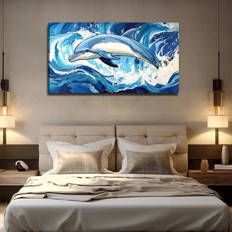Nature Dolphin Aesthetic Wall Art Canvas Office Home Room Framed 120x60cm
