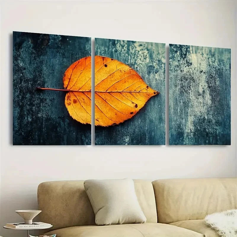 3pcs Autumn Leaf, Orange Leaf Design Wall Art Set Canvas Framed 50x70cm - High Quality Print 100% Australian Made Wall Canvas Ready to Hang - Bella Home Decor