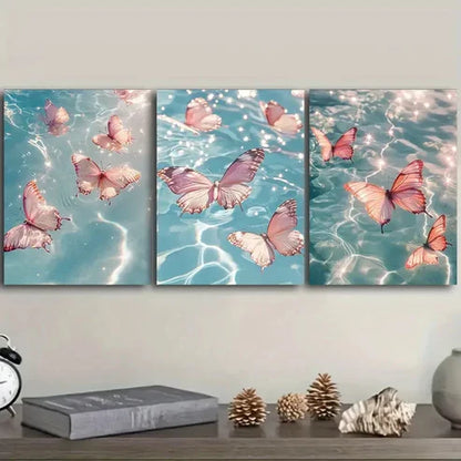 3pcs Several pink butterflies Wall Art Canvas Unframed - High Quality Print 100% Australian Made Wall Canvas - Bella Home Decor