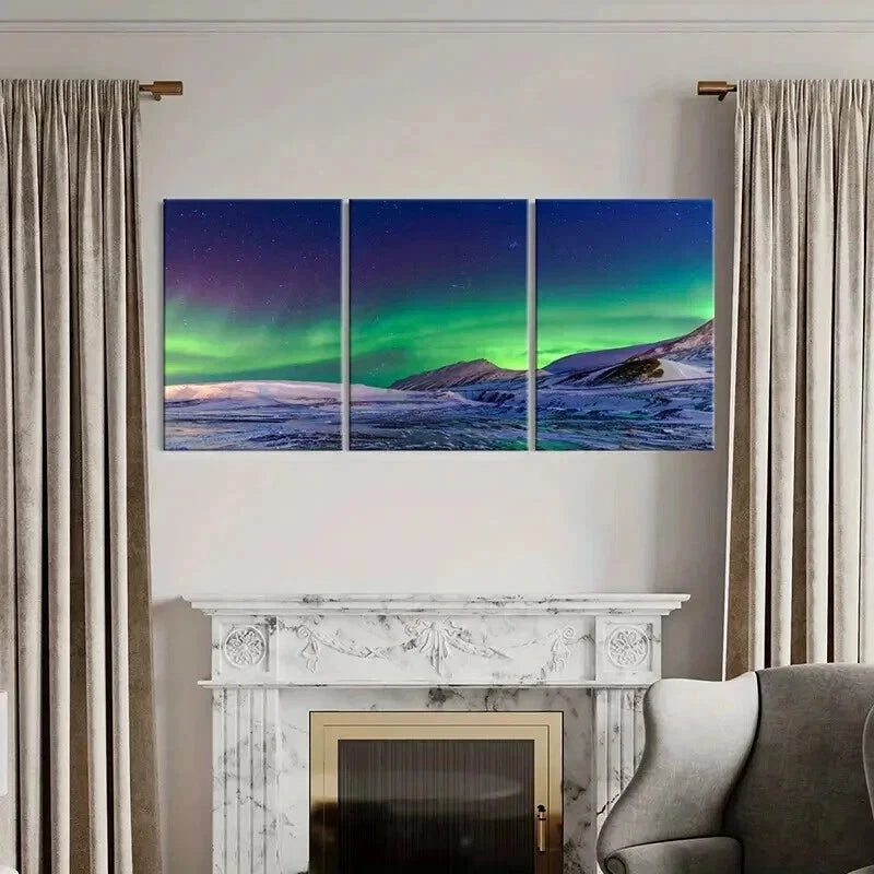 3pcs Natural Northern Lights & Snow Mountains Wall Art Set Canvas Framed 40x60cm - High Quality Print 100% Australian Made Wall Canvas Ready to Hang - Bella Home Decor