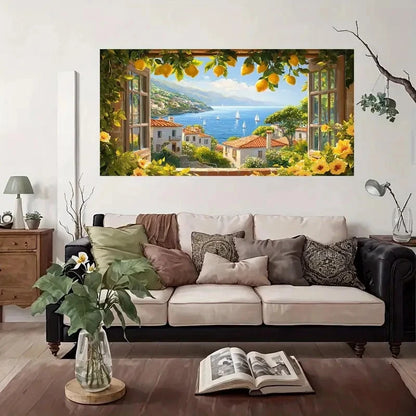 Lemon Tree Coastal View Wall Art Canvas Office Home Room Framed 120x60cm