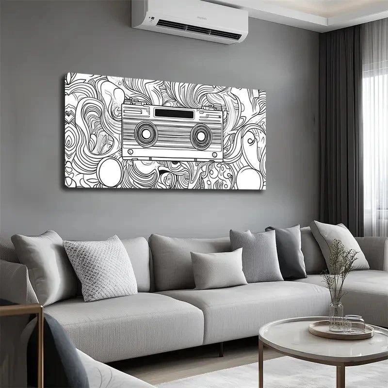 Fantastical Line Patterns Radio Wall Art Canvas Office Home Room Framed 120x60cm