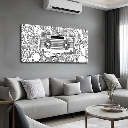 Fantastical Line Patterns Radio Wall Art Canvas Office Home Room Framed 120x60cm