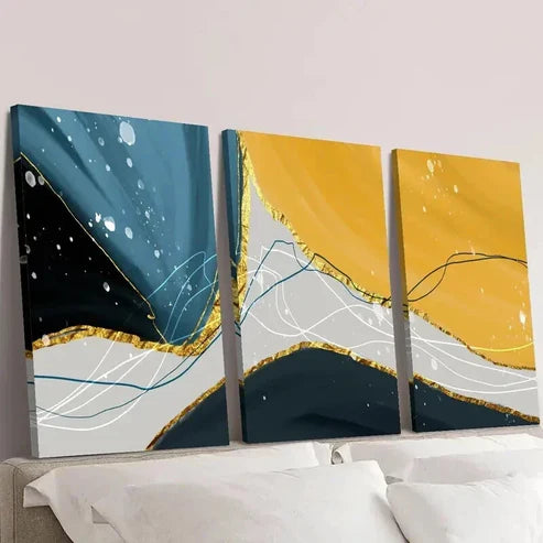 3pcs Golden Luxury Abstract Geometry Wall Art Canvas Unframed - High Quality Print 100% Australian Made Wall Canvas - Bella Home Decor