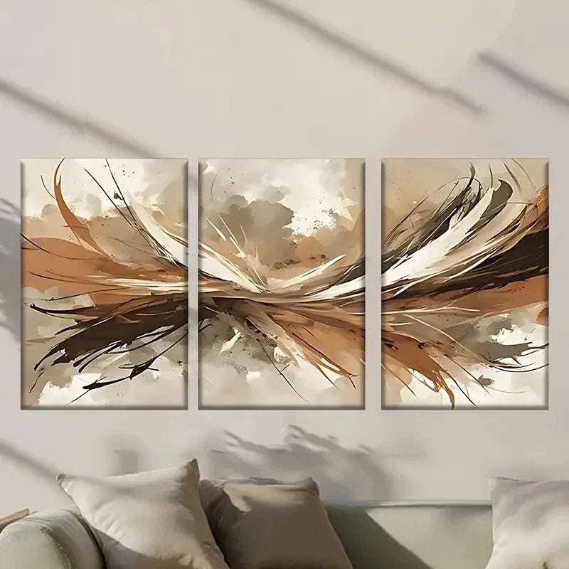 3pcs Beige & Brown Bird with Feathers  Wall Art Set Canvas Framed 60x90cm - High Quality Print 100% Australian Made Wall Canvas Ready to Hang - Bella Home Decor