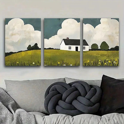 3pcs Countryside Cottage Art Print Wall Art Set Canvas Framed 50x70cm - High Quality Print 100% Australian Made Wall Canvas Ready to Hang - Bella Home Decor