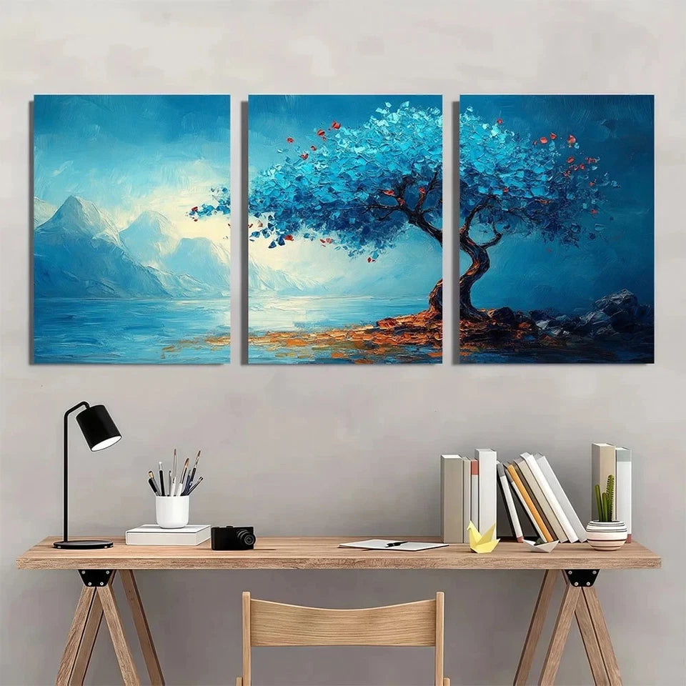 3pcs Modern Abstract Mountains and Water Wall Art Set Canvas Framed 50x70cm - High Quality Print 100% Australian Made Wall Canvas Ready to Hang