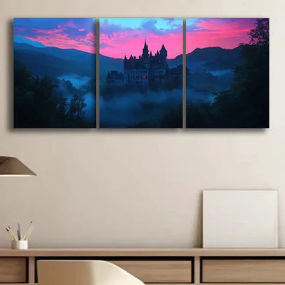 3pcs Castle at Dusk Darkness Night Perfect Wall Art Set Canvas Unframed - High Quality Print 100% Australian Made Wall Canvas
