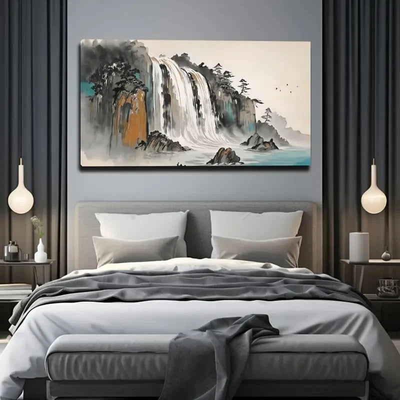 Perilous Waterfall Wall Art Canvas Office Home Room Framed 120x60cm