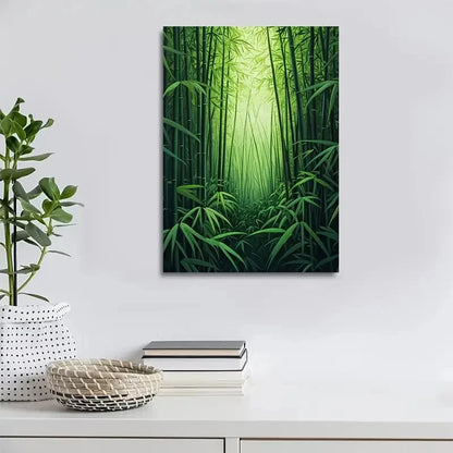 Serene Natural Scene with Sunlit Bamboo Stalks 40x60cm Metal Print Ready to Hang - Bella Home Decor