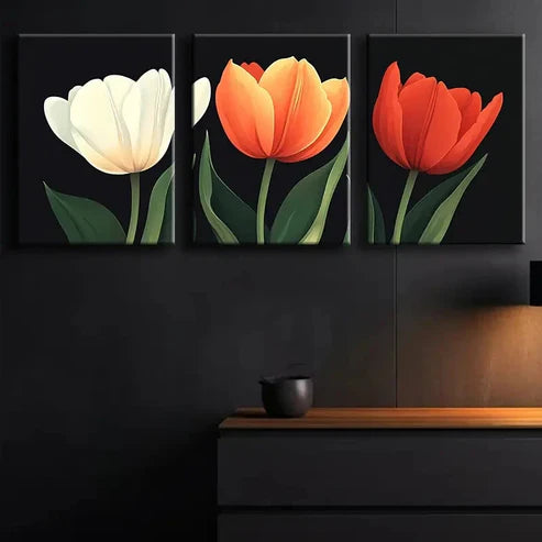 3pcs Three Tulips Luxurious Colorful Perfect Wall Art Set Canvas Unframed - High Quality Print 100% Australian Made Wall Canvas