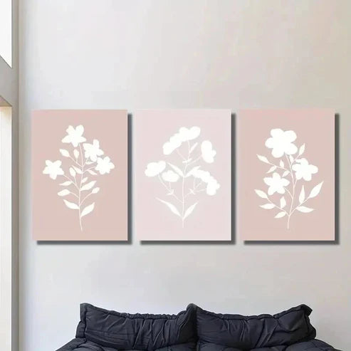3pcs Blush Pink Abstract Minimalist Flowers Wall Art Set Canvas Unframed - High Quality Print 100% Australian Made Wall Canvas