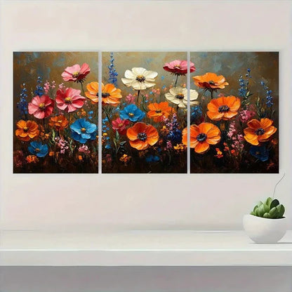 3pcs Vintage Wildflower Oil Painting Wall Art Canvas Unframed – High Quality Print 100% Australian Made Wall Canvas