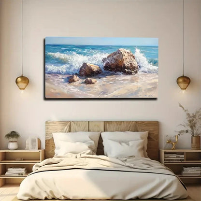 The Reefs By The Seaside Waves Wall Art Canvas Office Home Room Framed 120x60cm