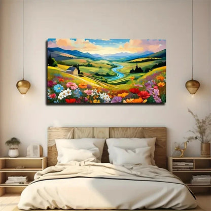 River Prairie Wildflower Nice Wall Art Canvas Office Home Room Framed 120x60cm