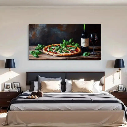 Pizza Wine Garlic Olives Décor Wall Art Canvas Office Home Room Framed 120x60cm