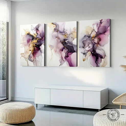 3pcs Marble Golden Foil Purple Modern Elegant Canvas Unframed - High Quality Print 100% Australian Made Wall Canvas