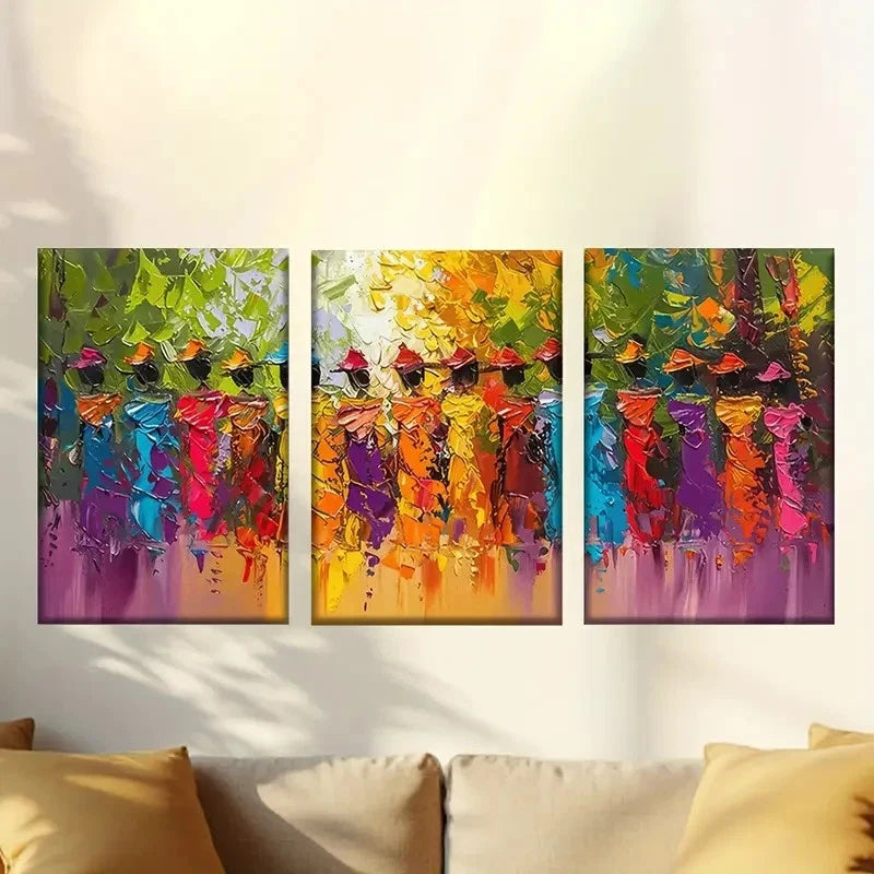 3pcs Vibrant Abstract Dancers Colorful Attire Wall Art Set Canvas Framed 50x70cm - High Quality Print 100% Australian Made Wall Canvas Ready to Hang