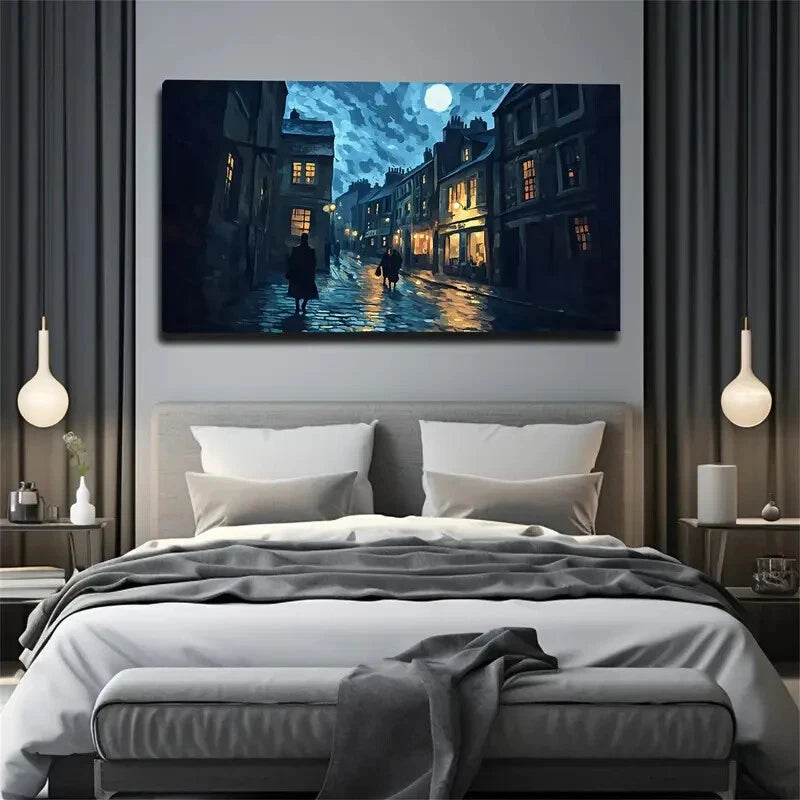 Vintage Street Scene Warm Path Wall Art Canvas Office Home Room Framed 120x60cm - Bella Home Decor
