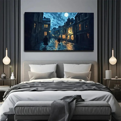 Vintage Street Scene Warm Path Wall Art Canvas Office Home Room Framed 120x60cm - Bella Home Decor
