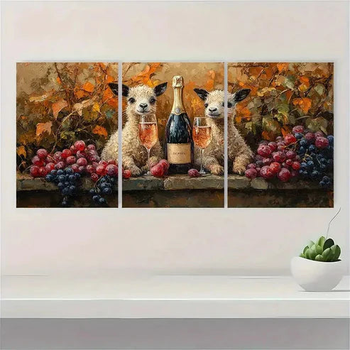 3pcs Champagne In The Afternoon F Wall Art Set Canvas Unframed - High Quality Print 100% Australian Made Wall Canvas