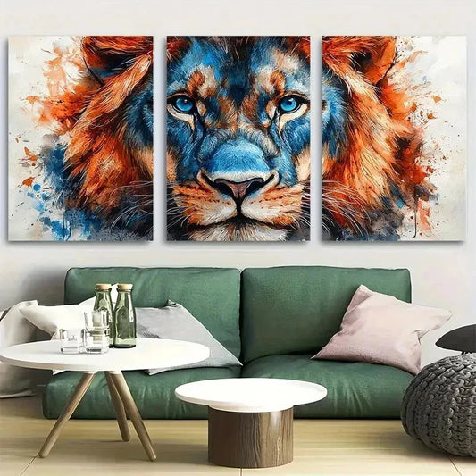 3pcs Vibrant Majestic Lion Watercolor Design Wall Art Set Canvas Framed 40x60cm - High Quality Print 100% Australian Made Wall Canvas Ready to Hang - Bella Home Decor