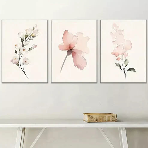 3pcs Modern Floral Pink Peonies White Flowers Canvas Unframed - High Quality Print 100% Australian Made Wall Canvas