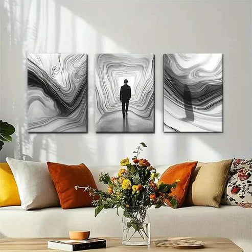 3pcs Abstract Black and White Pathway Perfect Wall Art Canvas Unframed – High Quality Print 100% Australian Made Wall Canvas - Bella Home Decor