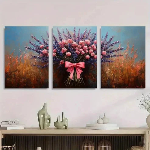 3pcs Wildflowers Bouquet Décor Floral Wall Art Canvas Unframed - High Quality Print 100% Australian Made Wall Canvas