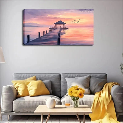 The Sky Has A Pink Purple Glow Wall Art Canvas Office Home Room Framed 120x60cm - Bella Home Decor