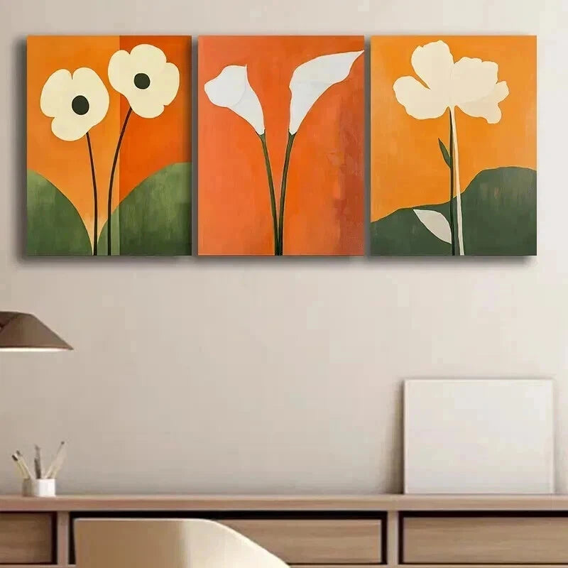 3pcs Abstract White Flowers Modern Perfect Wall Art Set Canvas Framed 60x90cm - High Quality Print 100% Australian Made Wall Canvas Ready to Hang - Bella Home Decor
