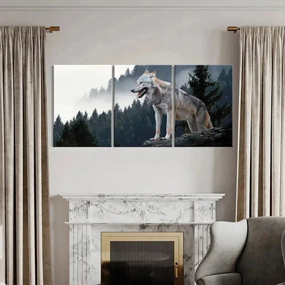 3pcs Wolf on a Rock Top in a Forest Wall Art Set Canvas Framed 50x70cm - High Quality Print 100% Australian Made Wall Canvas Ready to Hang - Bella Home Decor