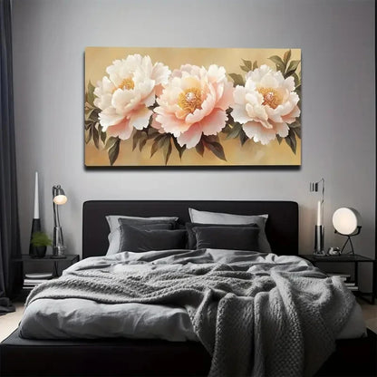 Delicately Painted Peonies Wall Art Canvas Office Home Room Framed 120x60cm