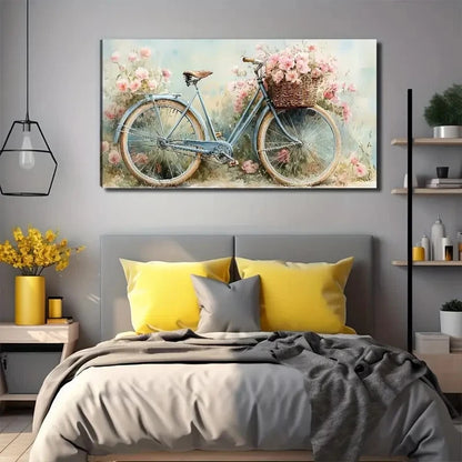 Flowers In The Bicycle Basket Wall Art Canvas Office Home Room Framed 120x60cm - Bella Home Decor