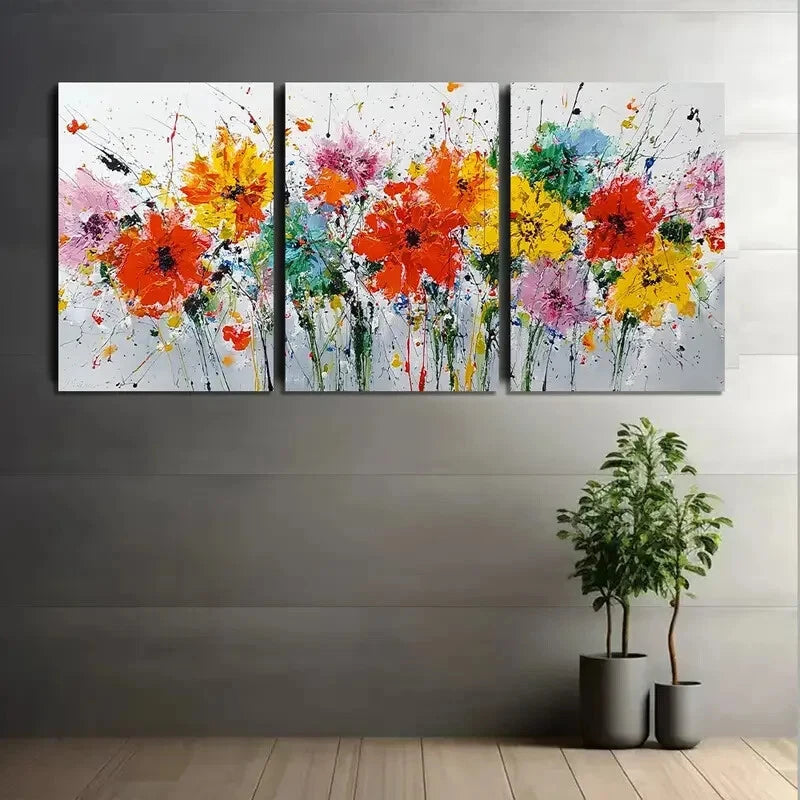 3pcs Abstract Painting of Wildflowers Metal Print Ready to Hang Art - Bella Home Decor