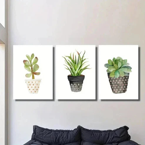 3pcs Vibrant Potted Succulent & Cactus Plant Wall Art Canvas Unframed - High Quality Print 100% Australian Made Wall Canvas
