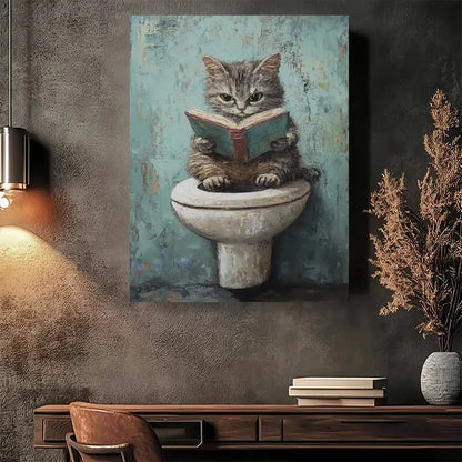 Beautiful Whimsical Cat Reading Modern Painting 40x60cm Metal Print Ready to Hang - Bella Home Decor