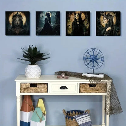 4pcs Pagan Moon Goddess Wall Art Canvas Framed