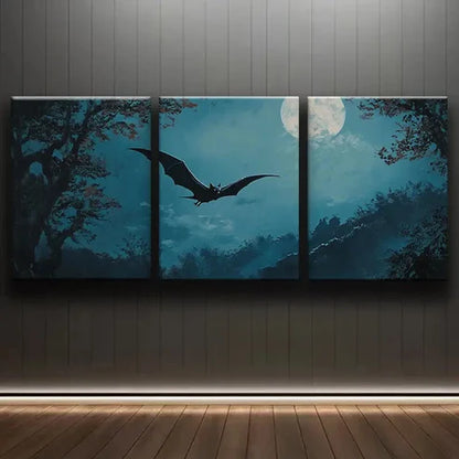 3pcs Moonlit Bats Darkness Shadow Night Perfect Wall Art Set Canvas Unframed - High Quality Print 100% Australian Made Wall Canvas