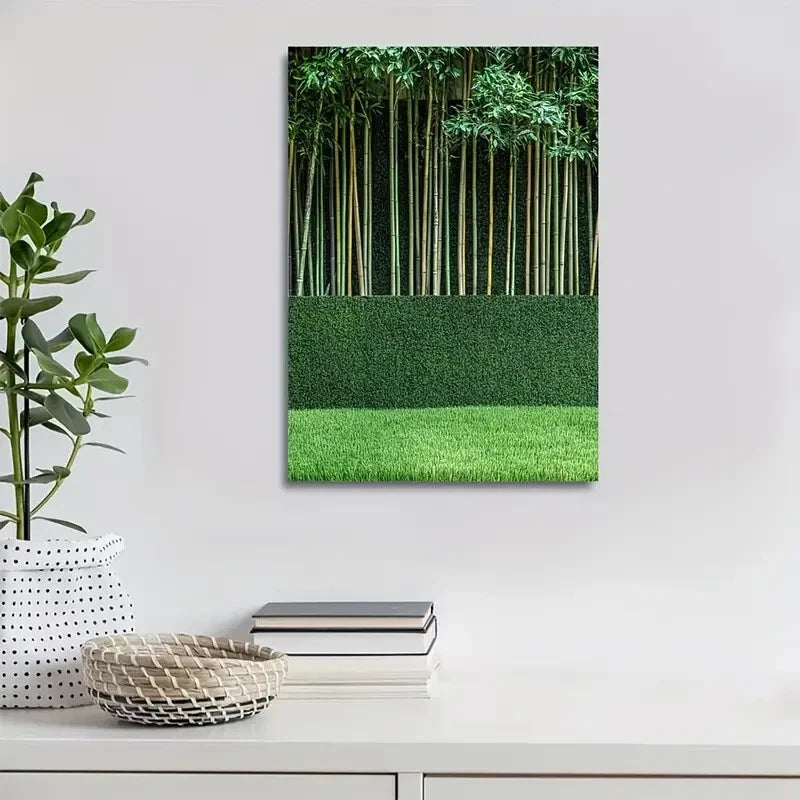 Beautiful Emerald Bamboo Grass Lawn Scene 40x60cm Metal Print Ready to Hang - Bella Home Decor