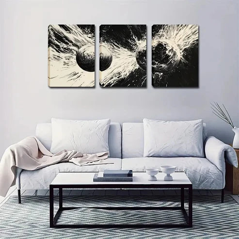 3pcs Abstract Glowing Spheres Triptych Wall Art Set Canvas Unframed - High Quality Print 100% Australian Made Wall Canvas - Bella Home Decor