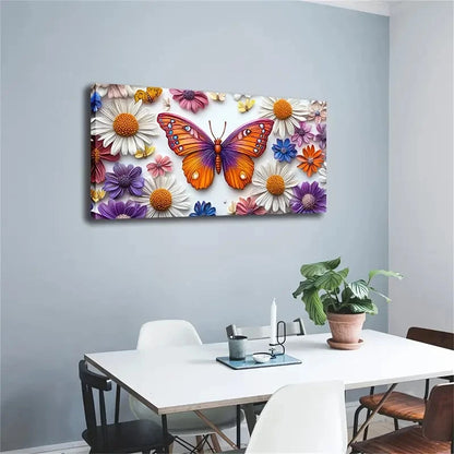 Vibrant Butterfly & Floral Wall Art Canvas Office Home Room Framed 120x60cm