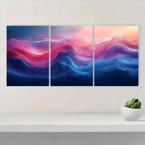 3pcs Gradient Blue, Pink & Purple, Acrylic Wall Art Set Canvas Unframed - High Quality Print 100% Australian Made Wall Canvas - Bella Home Decor