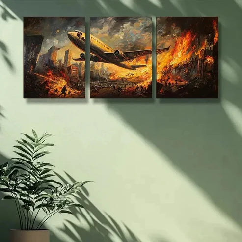3pcs Battle Scene with Airplanes and Explosions Wall Art Canvas Unframed - High Quality Print 100% Australian Made Wall Canvas - Bella Home Decor