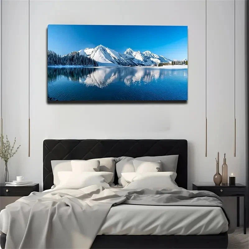 Blue Sky White Snow Wall Art Canvas Office Home Room Framed 120x60cm