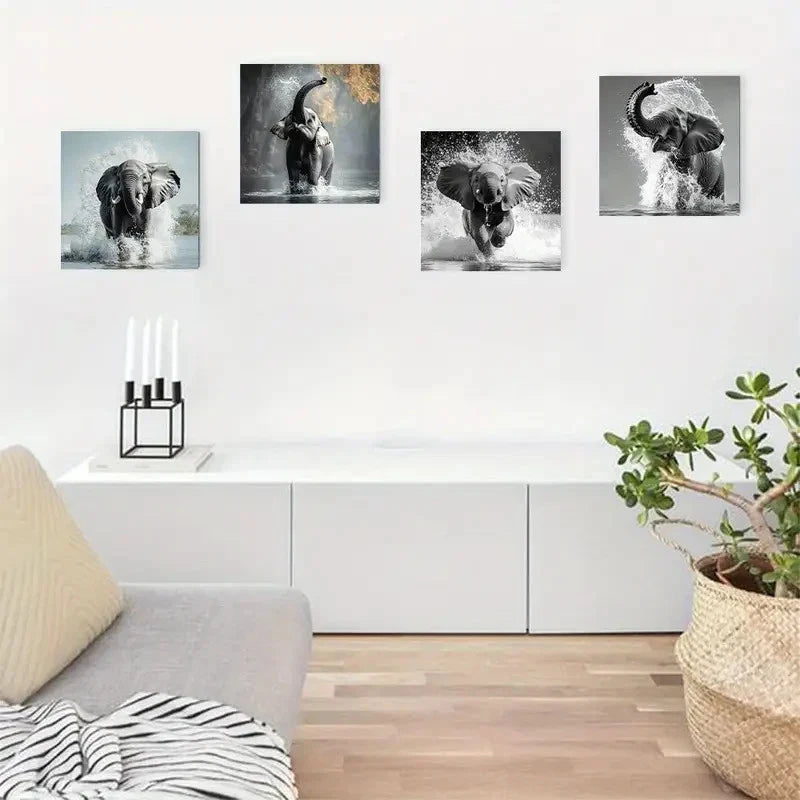 4pcs Elephant,Encouragement-Themed Wall Art Canvas Framed