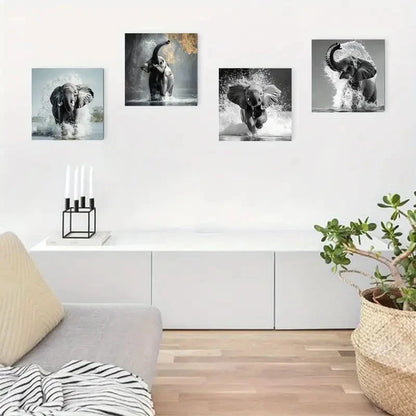 4pcs Elephant,Encouragement-Themed Wall Art Canvas Framed