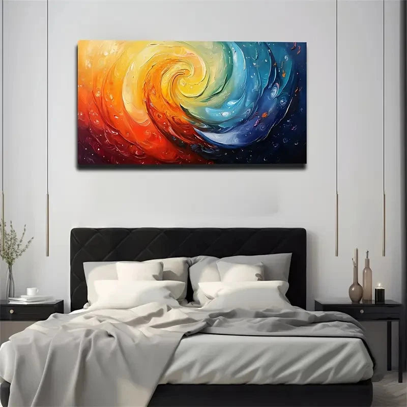 Vibrant Swirling Colo Print Wall Art Canvas Office Home Room Framed 120x60cm
